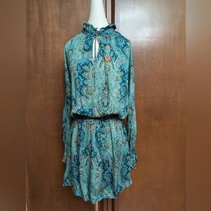 Finley Turquoise and Coral Paisley Mini Dress